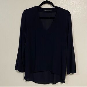 Zara Womens Black Sheer V Neck Top Size 5